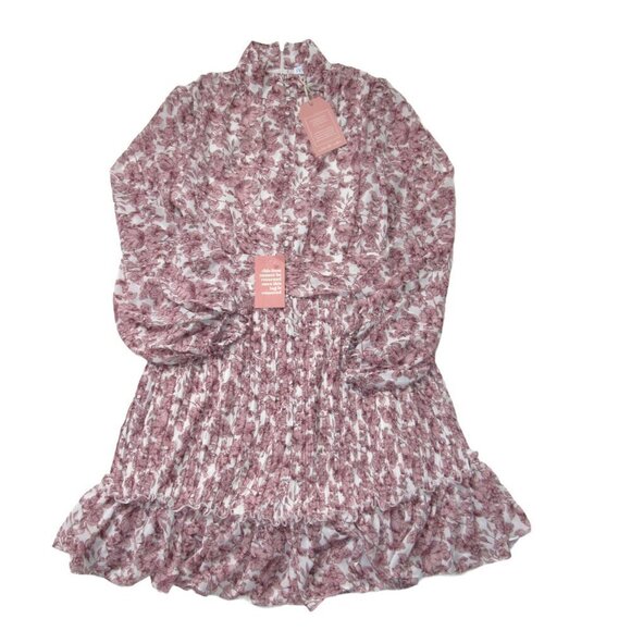 NWT Ivy City Co Brynley in Pink Floral Mock Neck Balloon Sleeve Dress XL